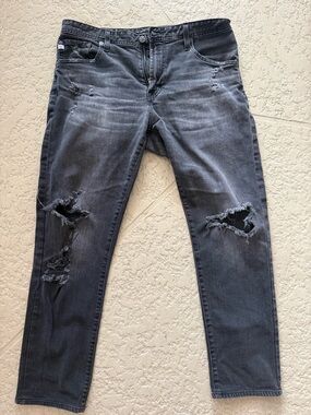 Ag Adriano Goldschmied Black Skinny Jeans with Distressed Details